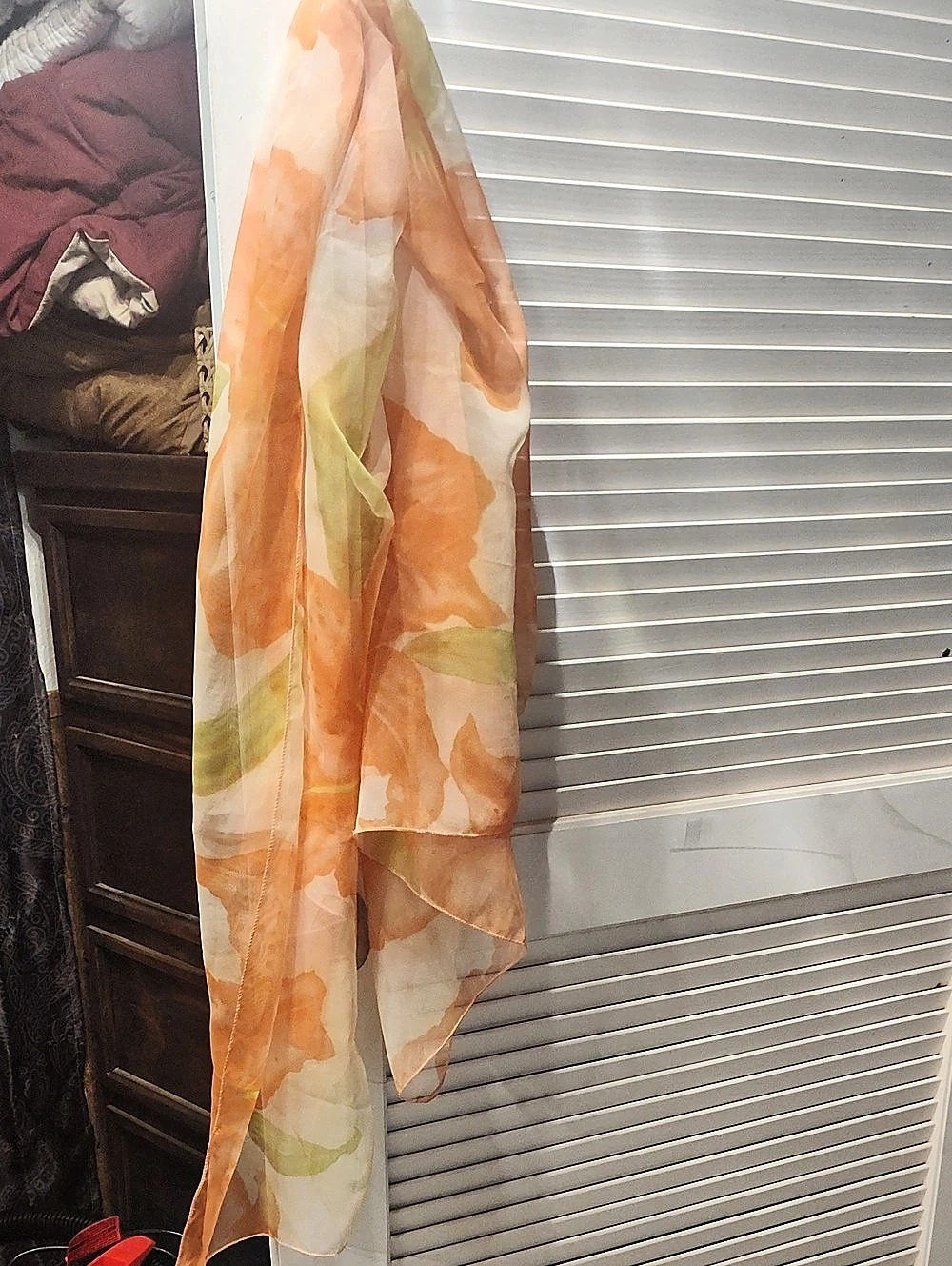 Abstract Sheer Scarf in Orange & Green